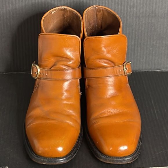 Men’s Vintage Slip on Cognac Orange Leather Boots - Picture 9 of 16